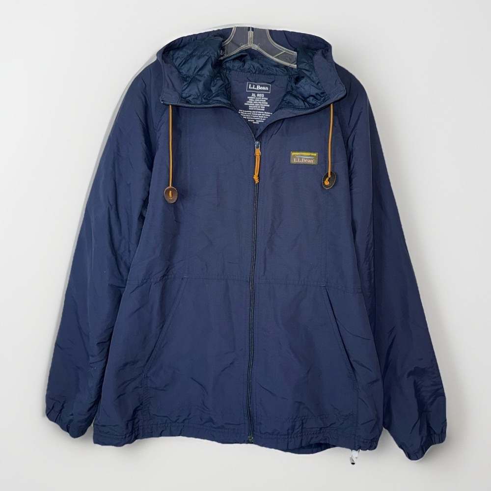LL Bean Mountain Classic Full Zip Jacket Womens XL PrimaLoft Hooded Navy Blue